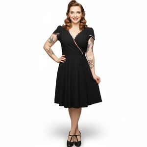 Smak Parlor | Unique Vintage | Black Dress with Red Plaid Trim 1940 1950 Lg